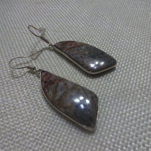 Natural "STICK AGATE" Handmade Sterling Dangle Earrings #66B